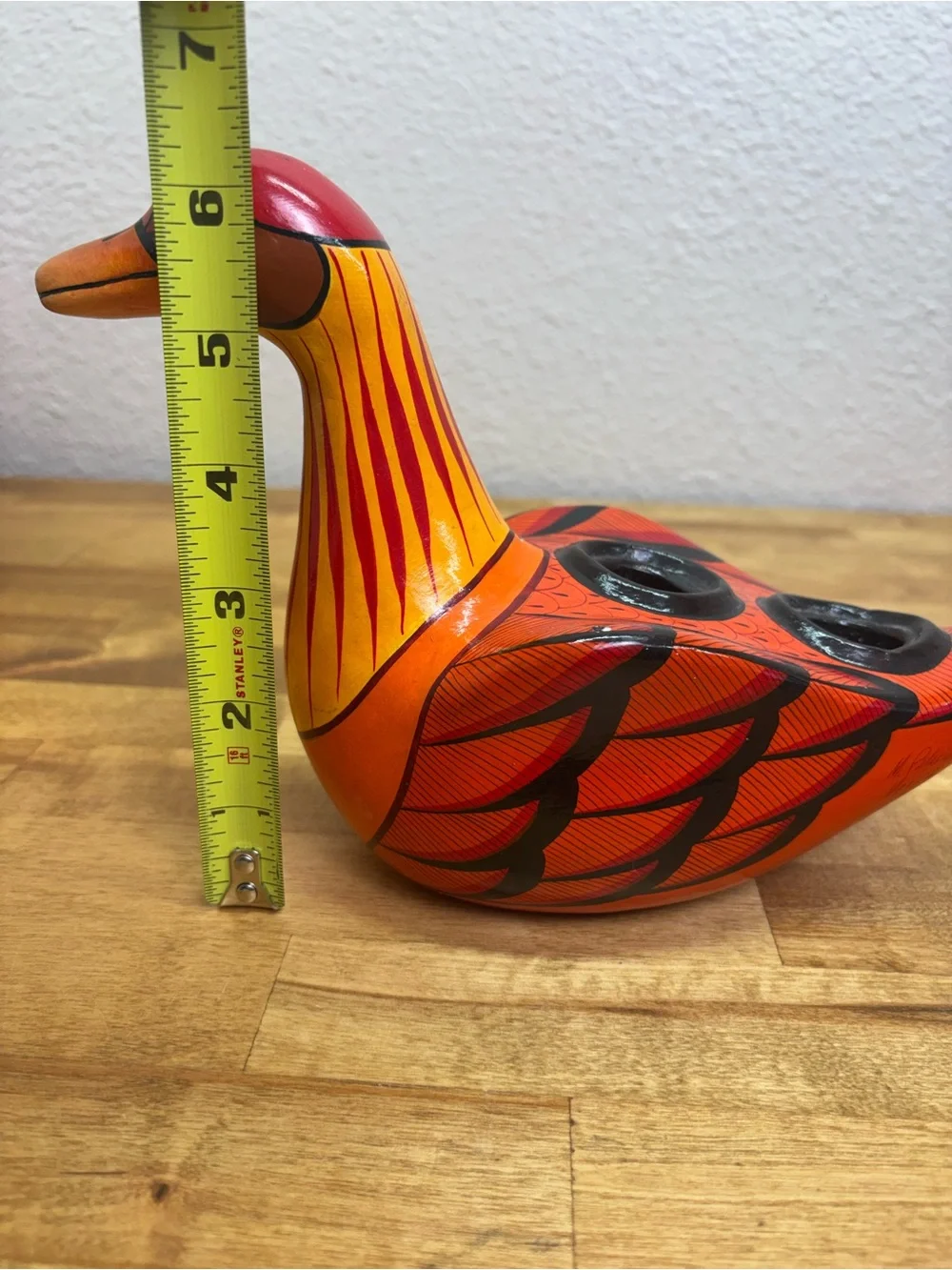 Signed M Palacios Mexico Tonala Pottery Bird Double Candle Holder Folk Art